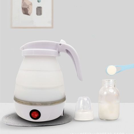Faltbarer Silikon-Wasserkocher, 600 ml, Verbrühungsschutz, tragbar, für Reisen und Büro, weiß, US-Stecker, 110 V (1/5)