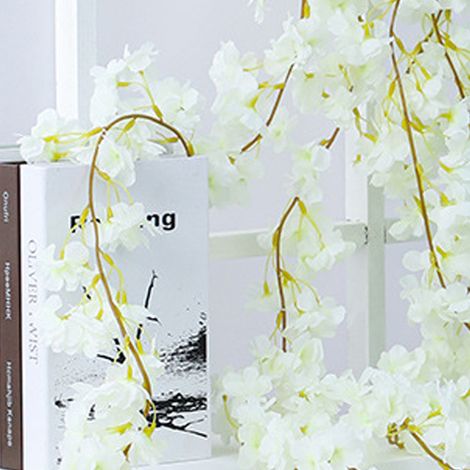 Guirlande de fleurs de cerisier artificielles Sakura blanches, décoration pour chambre ou bureau (1/4)