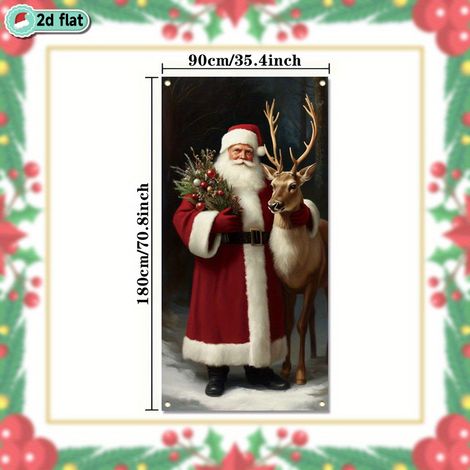Nouvelle banderole décorative de porte de Noël, avec le Père Noël vous souhaitant un joyeux Noël - 90 x 180 cm (taille élastique) - Format A4