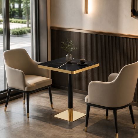 Tavolo da pranzo quadrato 60x60 cm effetto marmo nero con struttura in metallo MODENUIT (1/5)