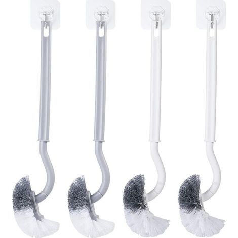 Brosse WC - Tête S 360° - Manche Long Incurvé - Pour Nettoyage en Profondeur des Toilettes - Lot de 4 (1/5)
