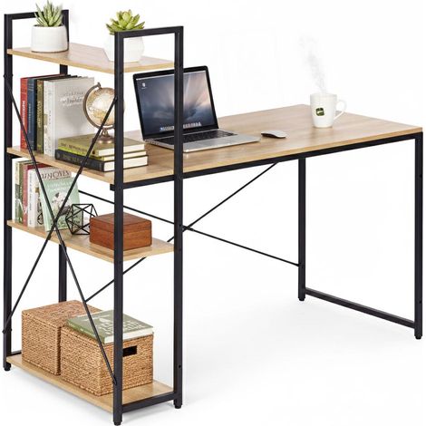 Escritorio de ordenador con estantes, 120x60 cm MDF, estilo loft (1/5)