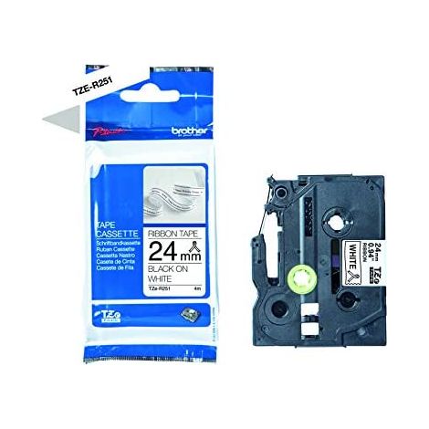 Brother Textil - Tape für Brother P-touch H200, H100LB/R, H105, E100/VP, D200/BW/VP, D210/VP,Cube, Cube Plus Drucker (24 mm de breit, 4 m de lang), Farbe schwarz und white