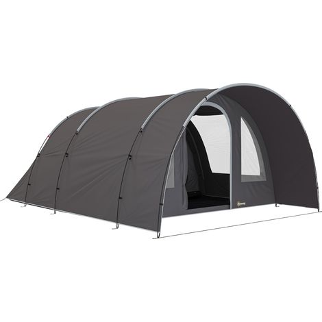 Tente camping 4-6 personnes avec porche, légère, ventilée, étanche 5000 mm, montage facile, sac de transport, gris (1/5)