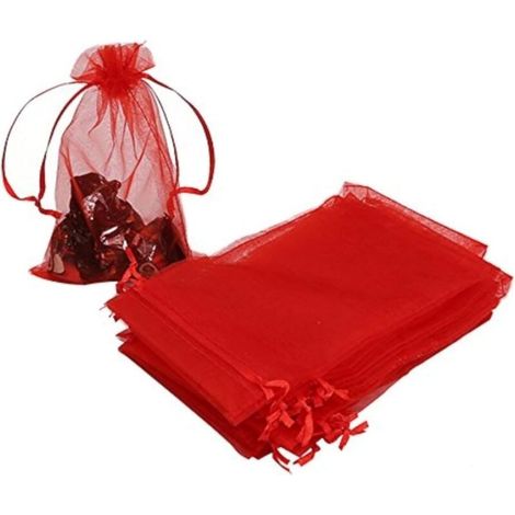 100 Geschenktüten (10 x 15 cm) für Schmuck, rote Beutel mit Kordelzug für Hochzeiten und Weihnachten, Geschenkverpackung (1/5)