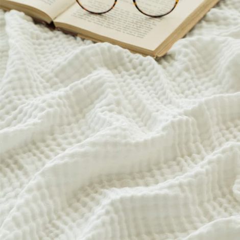 Couverture en coton mousseline pour adultes, couverture douce et respirante toutes saisons, couverture de canapé pré-humidifiée, couvre-lit en coton blanc 140 x 200 cm (1/5)