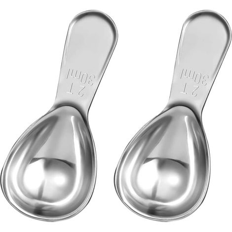 Set of 2 Stainless Steel Teaspoons for Tea, Sugar, Ground Coffee, Whole Beans (Silver, 30 ml) (1/5)