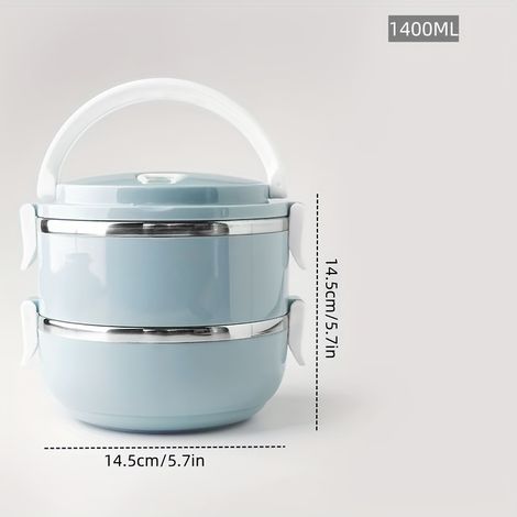 Boîte à déjeuner isotherme ronde en acier inoxydable—Idéale pour les employés de bureau,les étudiants,le camping et les pique-niques (1/5)