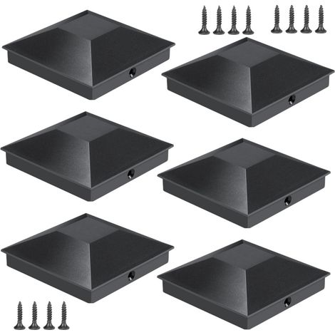 SIENTICE Capuchons de poteaux noirs 4" x 4", paquet de 6 capuchons de poteaux de clôture, capuchons de poteaux en plastique robuste (1/5)