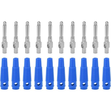 Ensemble de fiches bananes - 10 pièces 4mm 7 broches mâles en cuivre, design empilable, 1000V 32A, manchon souple, serrage à vis, bleu (1/5)