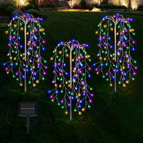 Lot de 3 lampes solaires LED lucioles - À monter au sol - Étanches IP44 - Effet feu d'artifice / pissenlit - Allumage automatique - Pour jardin et terrasse - Colorées (1/5)
