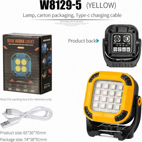 Lampe LED rechargeable universelle avec télécommande – Outil multifonction portable pour la sécurité sur le chantier, l'éclairage de voyage et la réparation automobile Lampe de travail multifonction (1/5)
