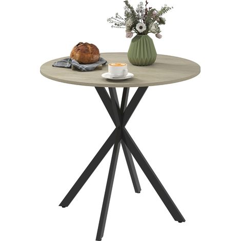 CHICFURN Mesa de comedor redonda 80 x 80 x 75 cm, madera y metal negro, industrial, 2 personas (1/5)