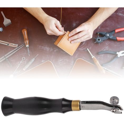 Manche en ébène, lissoir réglable en acier inoxydable pour bordure de cuir, outil de pressage artisanal DIY (1,2 mm) (1/5)