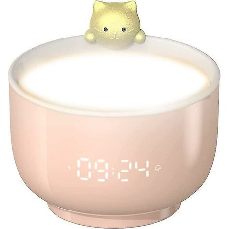 Réveil pour enfants pour filles, réveil chat mignon avec réveil tactile, veilleuse LED, fonction Snooze, chargement USB, réveil personnalisé (rose)