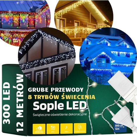 Weihnachtslichterkette für den Außenbereich, Eiszapfen, dicker Draht, LED-Lichterkette, Lichtervorhang für Zuhause, Weihnachtslichterkette für den Außenbereich, Eiszapfen, 300 LEDs, dicker Draht, kalt