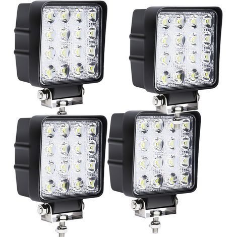 EINFEBEN 12V 24V Projecteur Phare de Travail LED Carré 4X 48W LED Moto Spot Feux Additionnels Offroad Lampe (1/4)