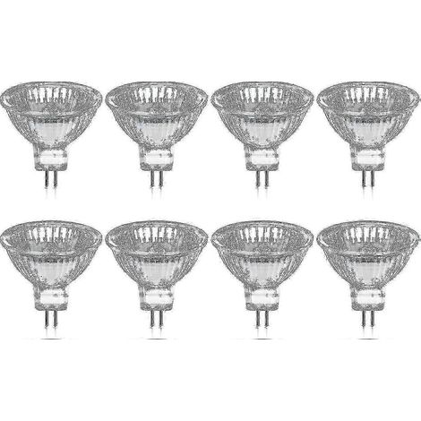 Lot de 8 ampoules halogènes GU5.3 MR16 20 W 12 V blanc chaud avec diffuseur en verre, 400 lumens, 2 broches, pour spots encastrés. (1/5)