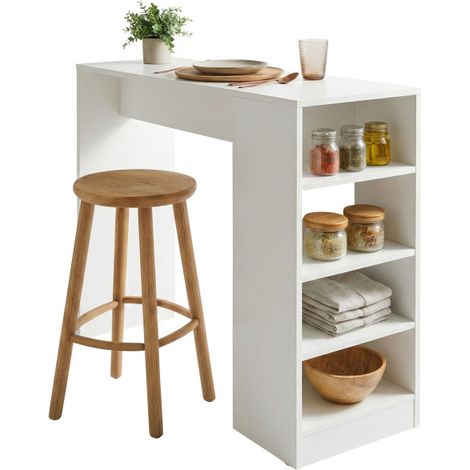 Table et Rangement Intégré 4 Niches Blanc L 120 H 91.5 P 38 cm (1/5)