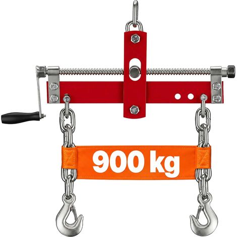 Relaxdays Motor Balancierer, Werkstattkran, bis 900 kg, stufenloser Spindelantrieb, 4 Ketten, Positionierer, rot/silber (1/5)