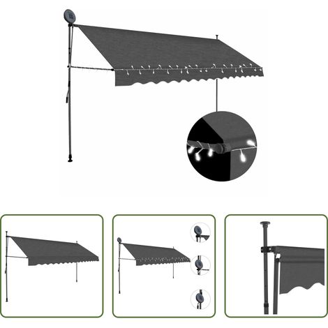 Auvent extérieur -  Auvent manuel rétractable avec LED 350 cm Anthracite (1/5)