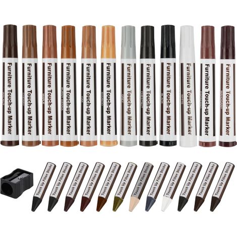 Kit De Réparation De Bois, 25Pcs Réparation Meubles En Bois Avec Taille-Crayon, Kit Réparation De Meubles Marqueurs Bois Marqueurs De Retouche Et Bâtons De Cire Pour Taches, Rayures, Sols, Table (1/5)