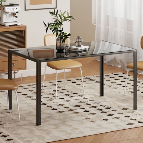Mesa de Comedor de Cristal Rectangular para 6 Personas con Patas de Metal para Cocina Salón 140x80x75 cm Negro (1/5)