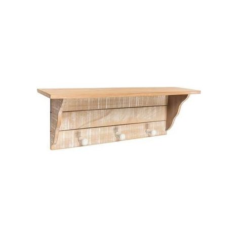 Petite étagère en bois blanchi 3 patères boule, 43x10x15 cm (lot de 3)