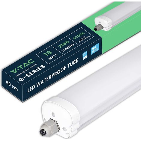 Réglette LED Étanche 60 CM - 18W - Haute Luminosité - Plafonnier Lampe Rectangulaire 2160 Lumen IP65 pour Plafond, Garage, Magasin - Tube Led - Lumière 4000K Blanc Neutre (1/5)