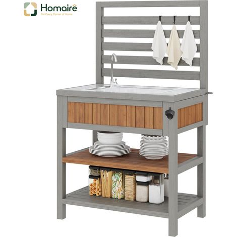 HOMAIRE Gartenschrank mit Wasserbecken, Wasserhahn, Flaschenöffner, Grillstation, großer Arbeitsfläche und Schublade für Outdoor-Küche (1/5)