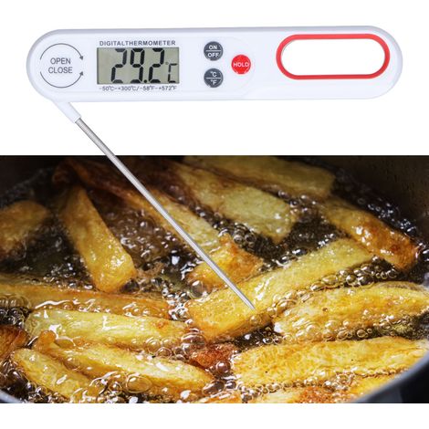 Thermomètre alimentaire numérique à lecture instantanée et précise, pliable, pour barbecue et grillades, avec piles (blanc). (1/5)