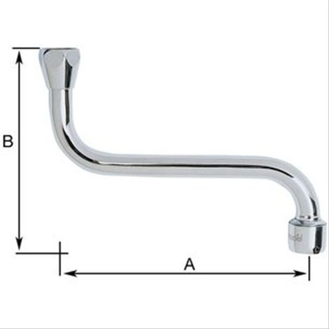 Bec Dessous à porté plate Diam14 1/2 A= 130 B= 120 Sortie aérateur Laiton Chromé