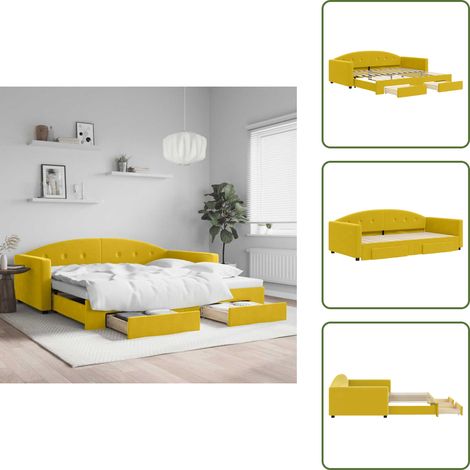 Wohnzimmerbett - vidaXL Tagesbett Ausziehbar mit Schubladen Gelb 100x200 cm Samt - Gästebett (1/5)