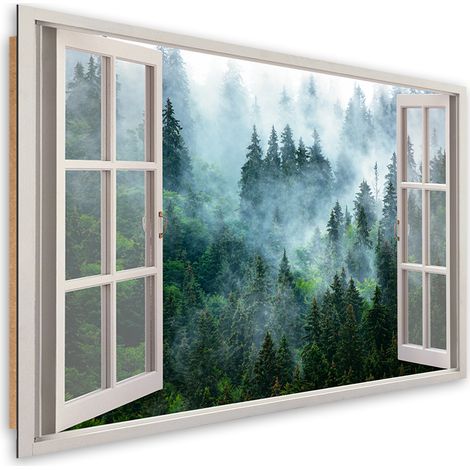 Quadro deco panel, Finestra della foresta verde nella natura nebbia - 60x40 (1/5)