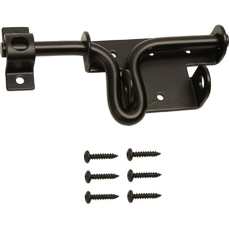 Loquet coulissant robuste noir avec trou pour cadenas - Quincaillerie solide, loquet coulissant en métal épais pour portes de cabanon, bois et fer (1/5)