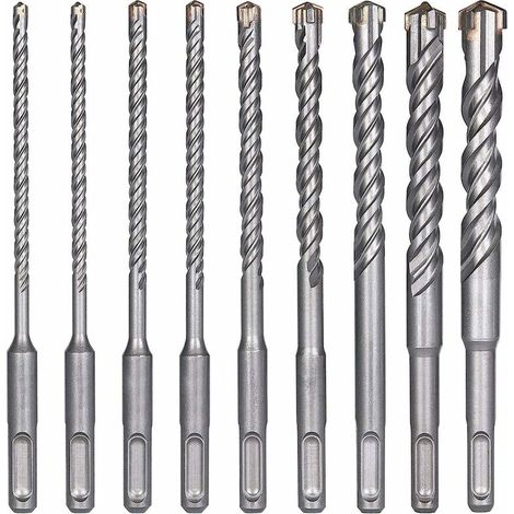 Forets à Béton, 9PCS (5 mm 16x160 mm) Foret Carrelage, à Percussion Électrique SDS-Plus pour Perforateur, Forets Transversaux, Brique, Pierre, Naturelle, Métal-DOU (1/5)