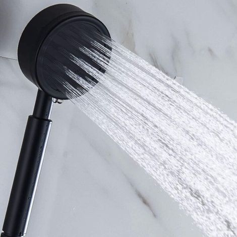 Soffione doccia ZOLGINAH con tubo flessibile e doccetta, diametro 80 mm, con tubo flessibile in acciaio inox a risparmio idrico da 1,5 m e soffione ad alta pressione, nero. (1/2)