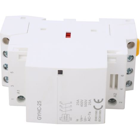 Contacteur AC 220V 3P 25A 3NO 50Hz IP40 Tension d'isolement 500VAC - Contacteur modulaire pour maison, 3 pôles, 25 ampères, basse tension SELV, usage domestique (1/5)