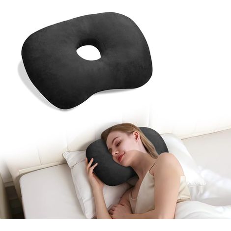 Oreiller pour piercing d'oreille avec un trou pour soulager les otites chroniques, les douleurs, les inflammations et les escarres chez les personnes dormant sur le côté. Composition : coton et polyes (1/5)