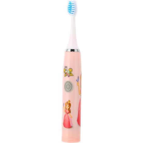 Brosse à dents électrique enfant motif dessin animé, poils souples, étanche, fonctionne sur pile 1,5V, rose, lot de 1. (1/5)