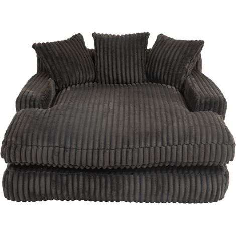 Chaise longue in corduroy nero con 3 cuscini, divano singolo senza montaggio (1/5)