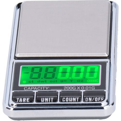 Balance électronique de poche pour bijoux, précision 0,01 g/200 g, avec écran LCD rétroéclairé vert. (1/5)