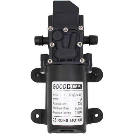 Pompe aspirante à membrane haute pression 12V 6A 72W 6L, tuyau droit (1/4)