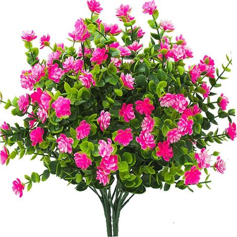Artificielle Faux Fleurs, 4Pack artificielles Eucalyptus Extérieur UV Résistant Verdure Arbustes Plantes Intérieur Extérieur Suspendus Planteur Accueil Jardin Décor (Rose) (1/5)