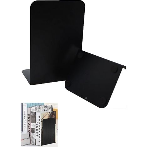 Lot de 2 serre livres en métal noir robustes en forme de L antidérapants pour livres et CD école et bibliothèque (1/4)