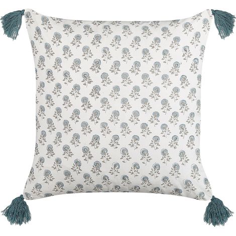 Throw Cushion CORNUS Cotton 45 x 45 cm Blue Floral Pattern