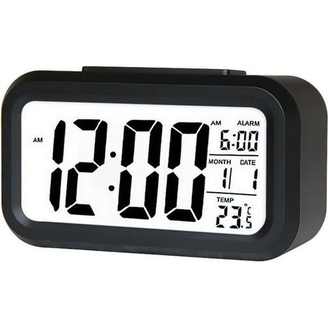 Reloj despertador digital, reloj de pared digital LED, fecha y temperatura, formato de 12 y 24 horas, reloj despertador USB 3D, reloj con brillo ajustable para dormitorio y oficina, color negro (bater (1/4)