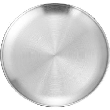 Plat à pizza rond en acier inoxydable, diamètre 30 cm, assiettes plates rondes en métal brossé pour gâteaux, desserts, fruits et cui (1/5)