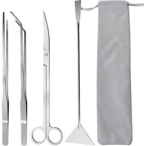 4 en 1 Aquarium Aquascaping Kit, Outils D'Aquarium en Acier Inoxydable, Ciseaux Aquariums Pinces Spatule avec Sac de Rangement Accessoire Aquariums Aquascaping Outil pour Aquarien