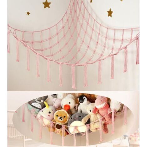 Hamac de rangement pour peluches, rose, 105105140cm, 1 pièce, filet pour hamac à jouets, organisateur de jouets. (1/5)